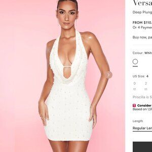 Oh Polly Versailles Deep Plunge Embellished Mini Dress in White